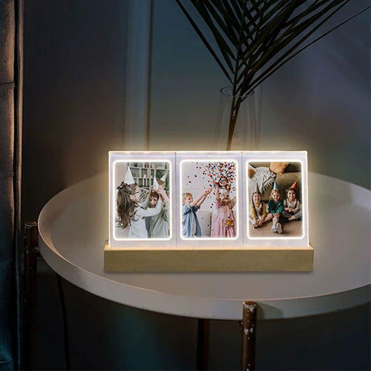 3 in 1 Photo Frame Instant Camera Acrylic LED Light 3 Inch Picture Holder Photo Table for Fujifilm/Polaroid Desktop Decor