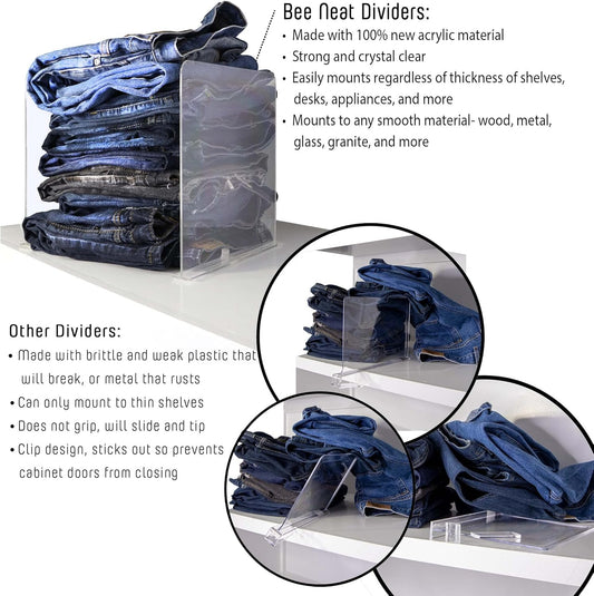 Closet Organization with Acrylic Clear Shelf Dividers - Closet Shelf Organizer for Clothes, Towels, Sweaters, Purses, and Books - Shelf Separators - 6 Pack (8" Tall 11 ⅝" Deep)