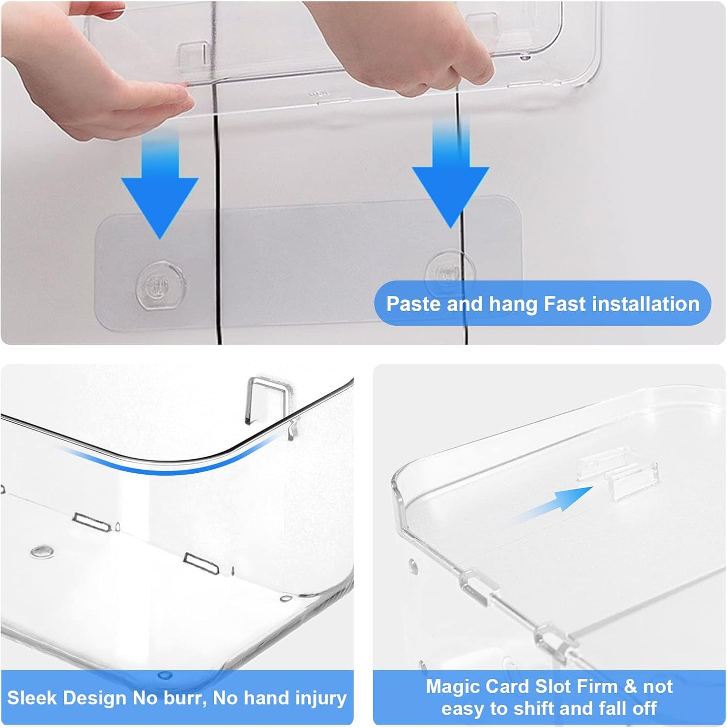 Acrylic Wall Mounted Shower Caddy, Clear, Large Size 4D X 12.8" W X 3.3" H, Acrylic Shelf, No Drilling Walls Adhesive Shelf, Bathroom Shelves with Self Adhesive Tape for Bathroom, Kitchen