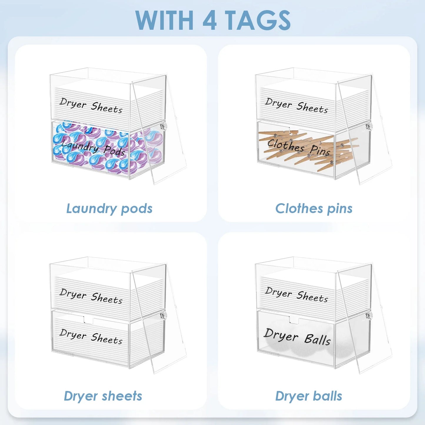 Dryer Sheet Holder Acrylic Dryer Sheet Holder with Drawer and Bamboo Lid Clear Laundry Room Organization and Storage Dryer Sheet Laundry Pods Containter Box for Laundry Room Decor