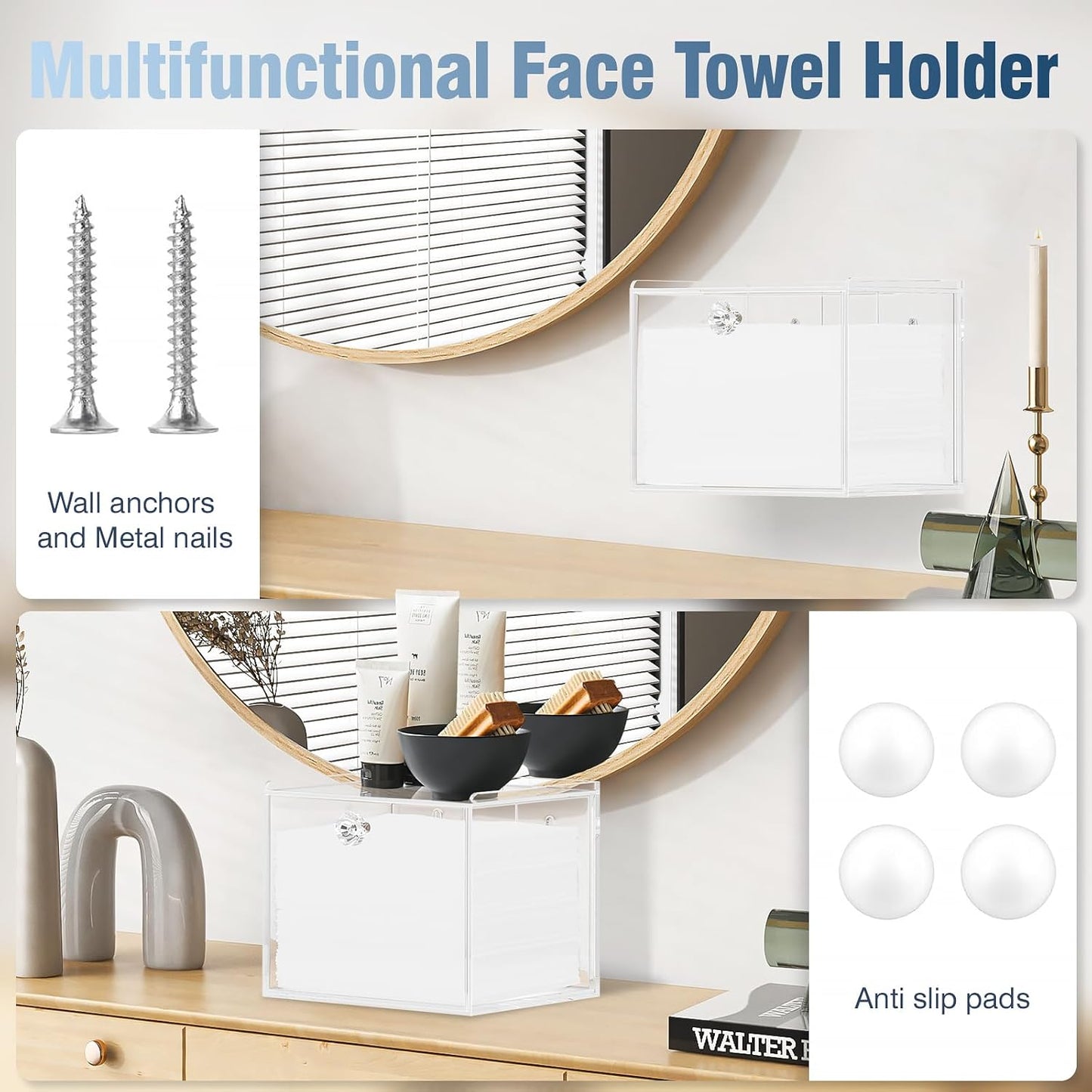 Disposable Face Towel Container Box with Drawer, Acrylic Storage Containers Compatible with Clean Skin Club Clean Face Towels, Clear Makeup Organizer for Face Towel (Excluding Facial Towels)
