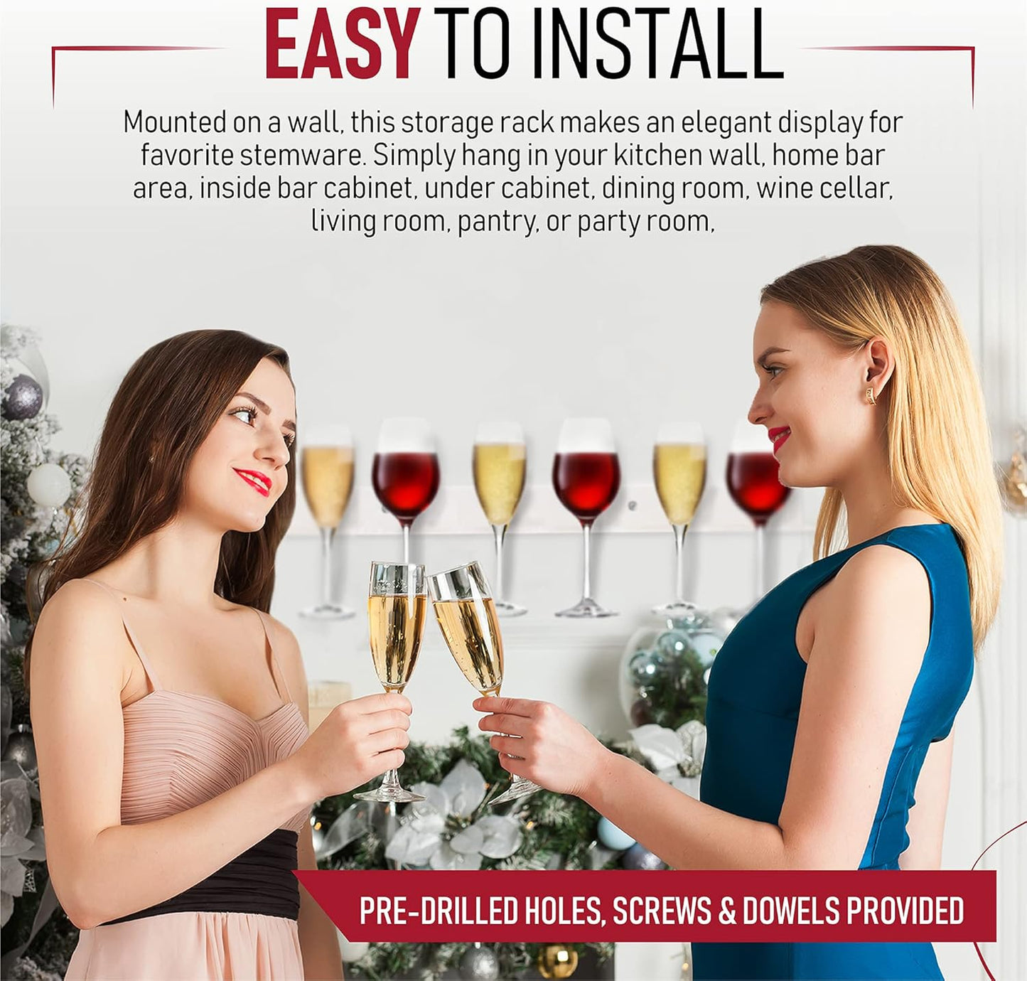 Wall-Mounted Champagne and Wine Glass Holder Rack in Acrylic