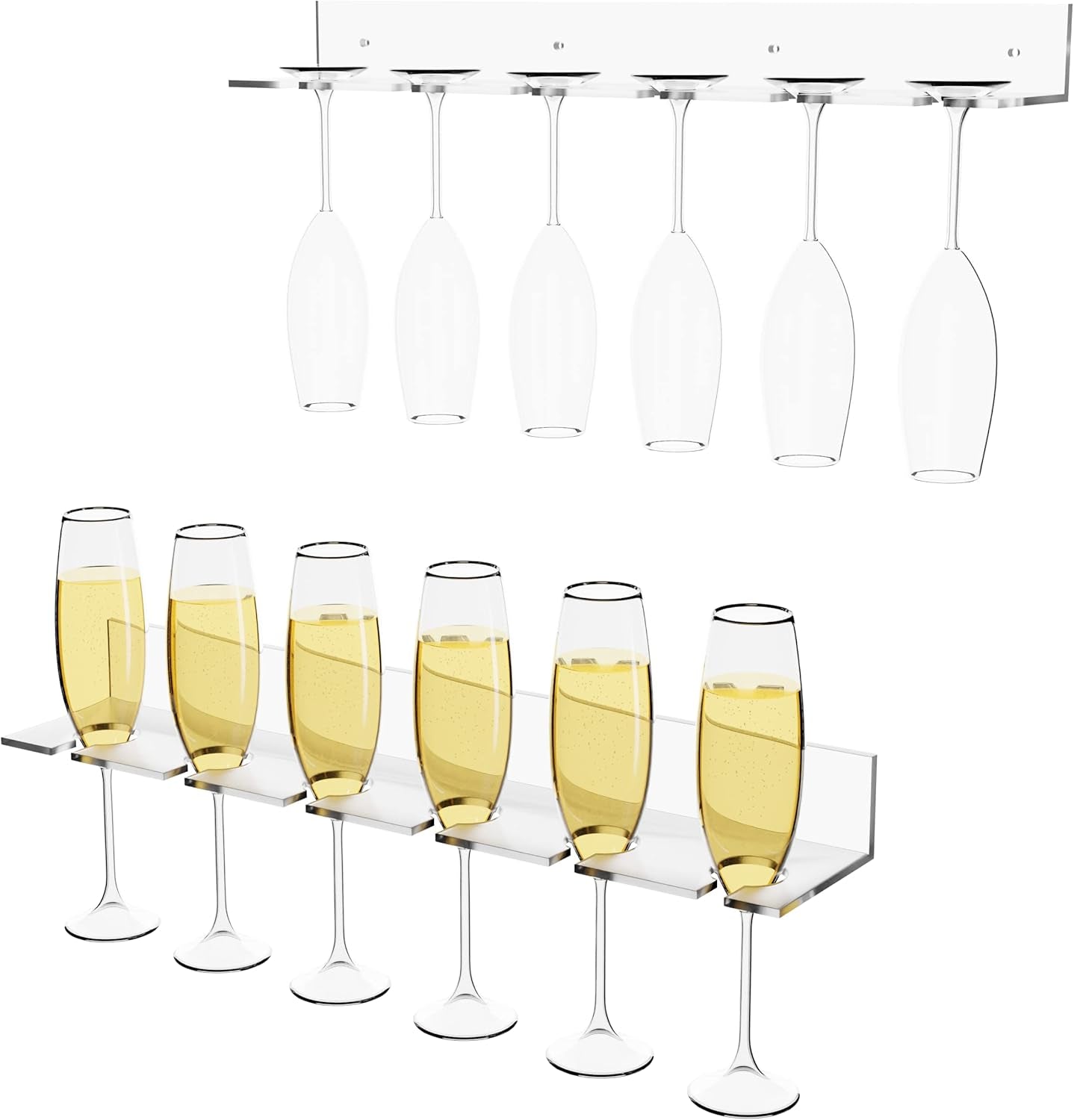 Wall-Mounted Champagne and Wine Glass Holder Rack in Acrylic