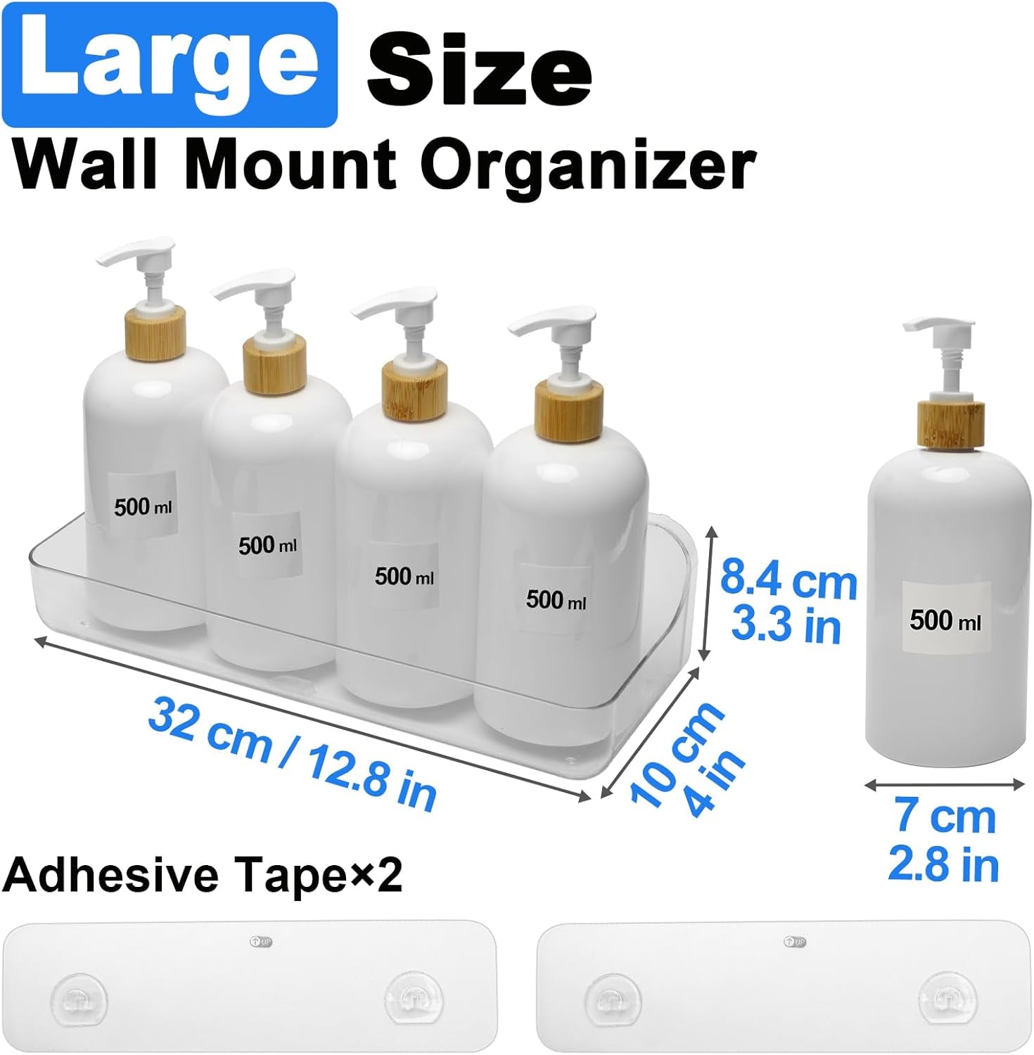 Acrylic Wall Mounted Shower Caddy, Clear, Large Size 4D X 12.8" W X 3.3" H, Acrylic Shelf, No Drilling Walls Adhesive Shelf, Bathroom Shelves with Self Adhesive Tape for Bathroom, Kitchen