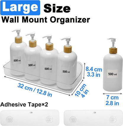 Acrylic Wall Mounted Shower Caddy, Clear, Large Size 4D X 12.8" W X 3.3" H, Acrylic Shelf, No Drilling Walls Adhesive Shelf, Bathroom Shelves with Self Adhesive Tape for Bathroom, Kitchen