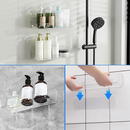 Acrylic Wall Mounted Shower Caddy, Clear, Large Size 4D X 12.8" W X 3.3" H, Acrylic Shelf, No Drilling Walls Adhesive Shelf, Bathroom Shelves with Self Adhesive Tape for Bathroom, Kitchen