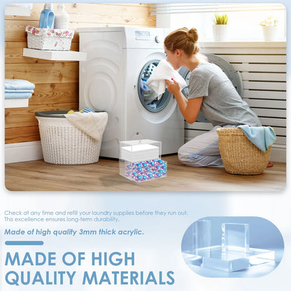 Dryer Sheet Holder Acrylic Dryer Sheet Holder with Drawer and Bamboo Lid Clear Laundry Room Organization and Storage Dryer Sheet Laundry Pods Containter Box for Laundry Room Decor