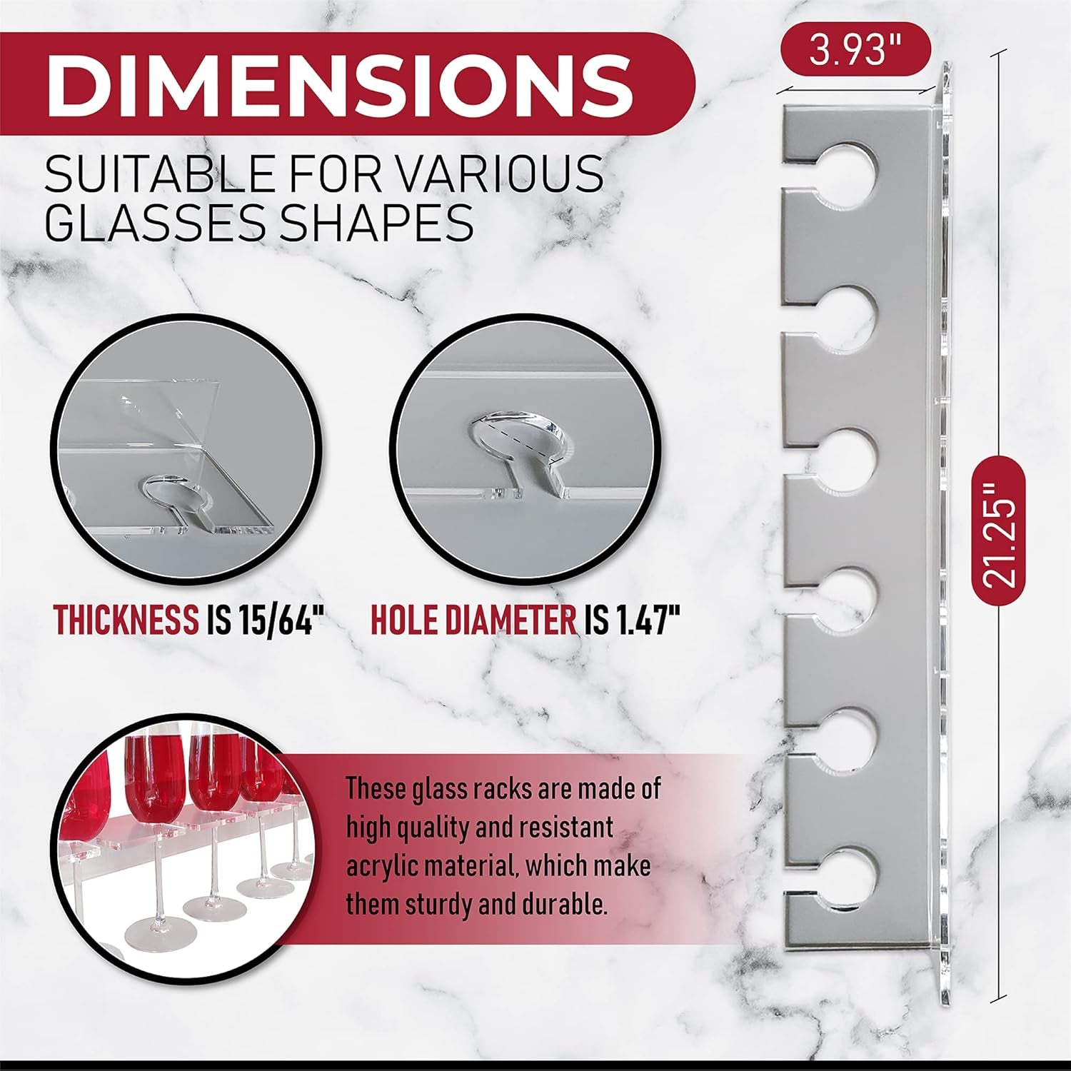 Wall-Mounted Champagne and Wine Glass Holder Rack in Acrylic