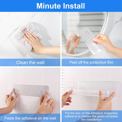 Acrylic Wall Mounted Shower Caddy, Clear, Large Size 4D X 12.8" W X 3.3" H, Acrylic Shelf, No Drilling Walls Adhesive Shelf, Bathroom Shelves with Self Adhesive Tape for Bathroom, Kitchen