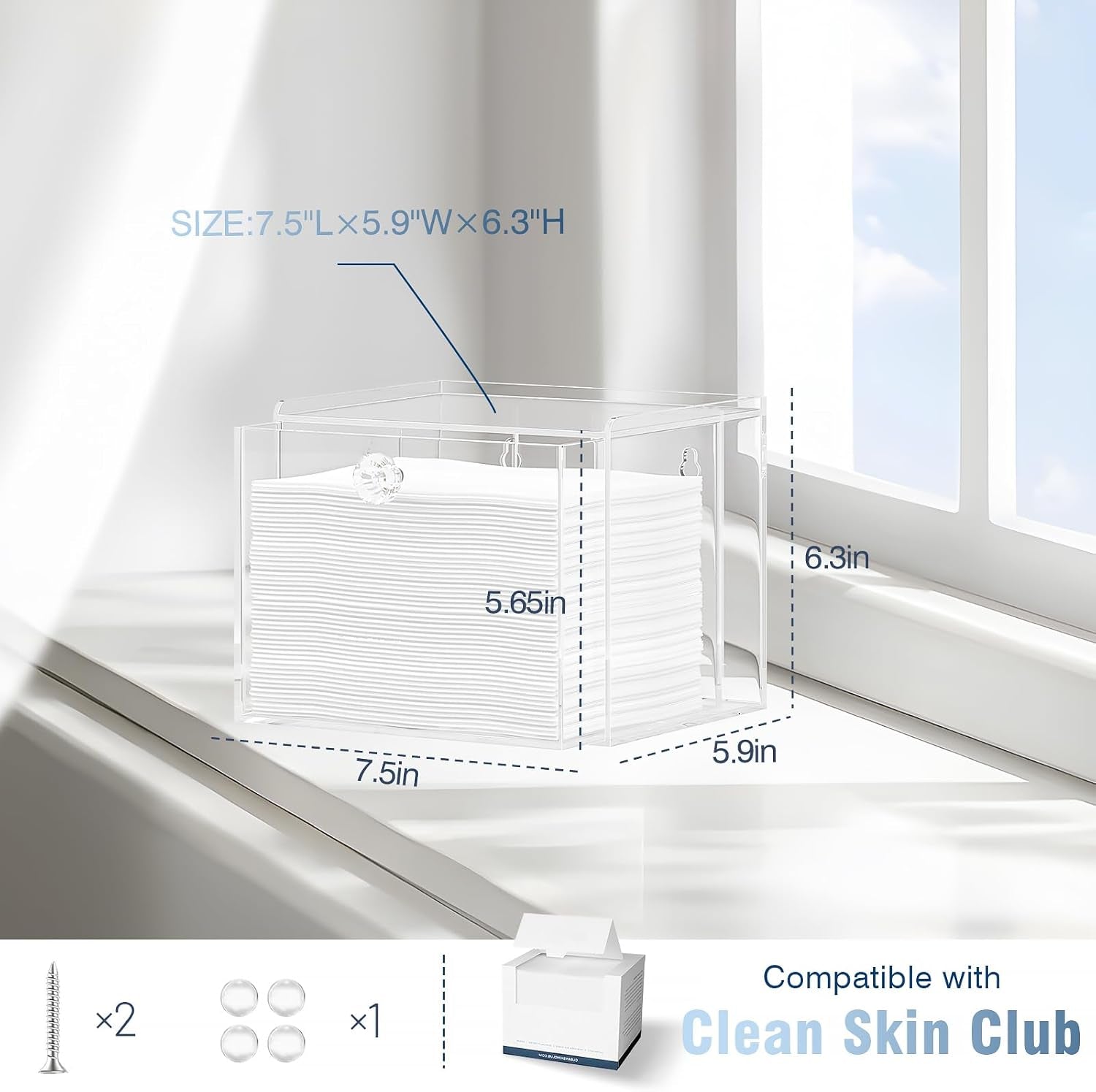 Disposable Face Towel Container Box with Drawer, Acrylic Storage Containers Compatible with Clean Skin Club Clean Face Towels, Clear Makeup Organizer for Face Towel (Excluding Facial Towels)