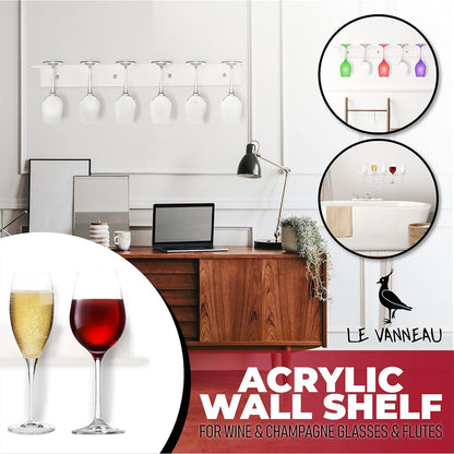Wall-Mounted Champagne and Wine Glass Holder Rack in Acrylic