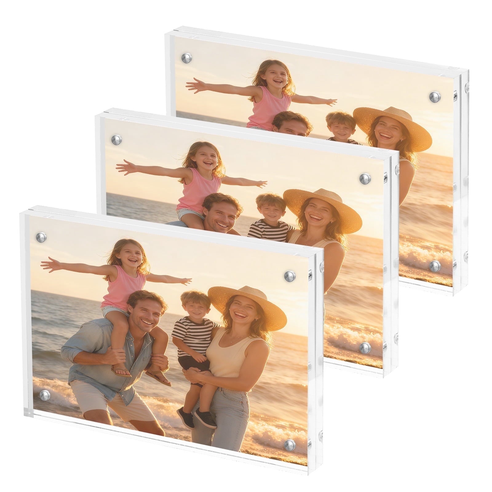 Elevate Your Memories with Our 3 Pack of Frameless 4x6 Acrylic Picture Frames - Double-Sided Magnetic Design for Stunning Desktop Displays