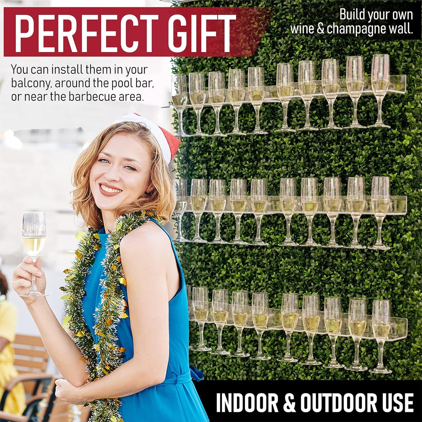 Wall-Mounted Champagne and Wine Glass Holder Rack in Acrylic