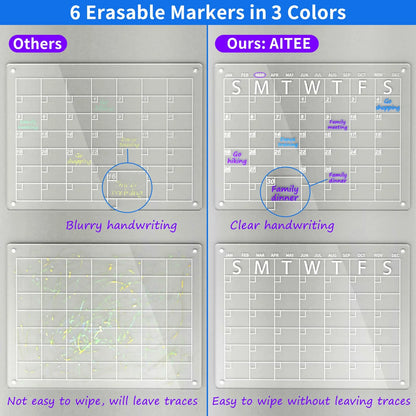 2 Pack 16"X 12" Acrylic Magnetic Dry Erase Calendar Board for Fridge, Monthly Clear Calendar for Refrigerator, Acrylic Whiteboard Memo Planning Board, Includes 6 Dry Erase Markers with 3 Colors