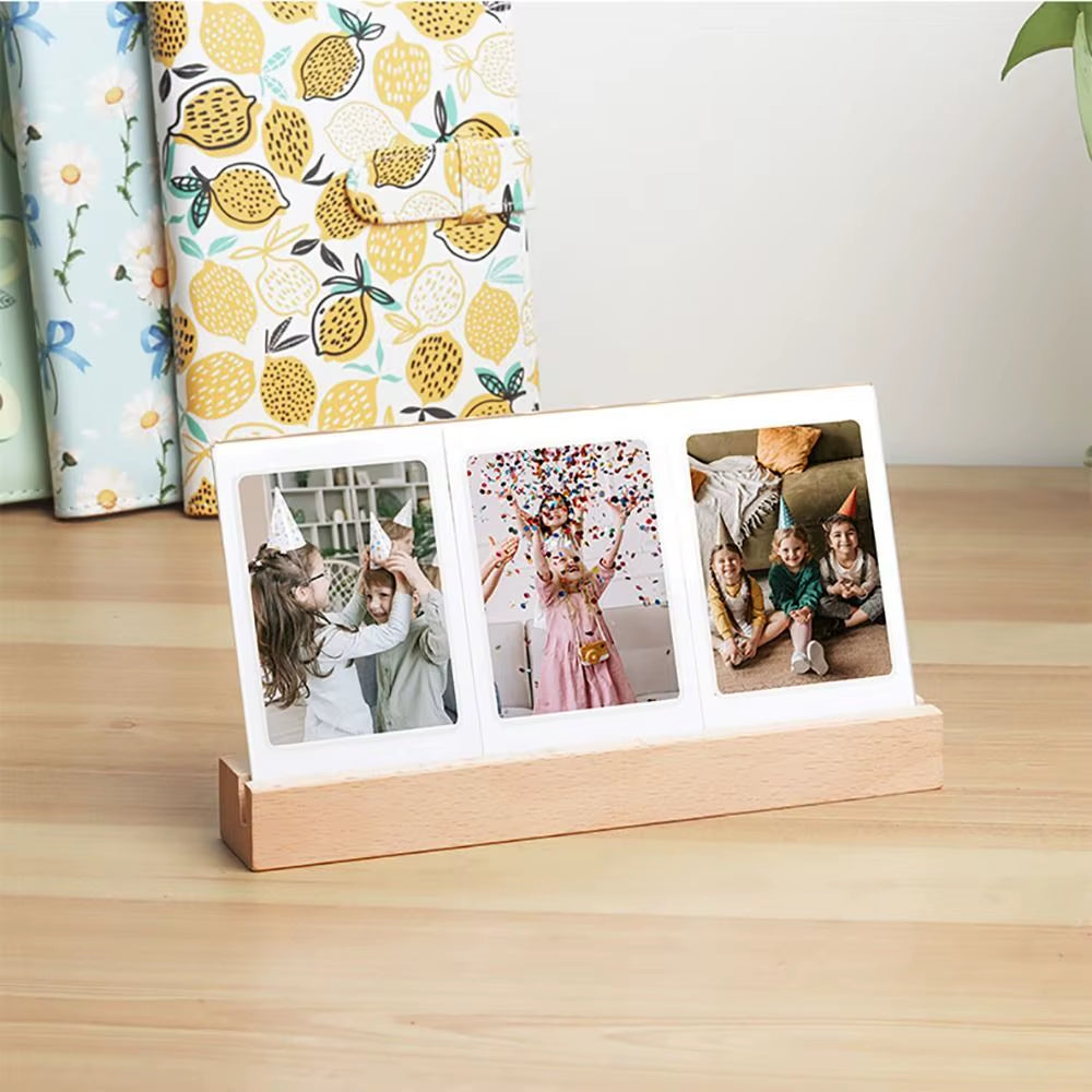 3 in 1 Photo Frame Instant Camera Acrylic LED Light 3 Inch Picture Holder Photo Table for Fujifilm/Polaroid Desktop Decor