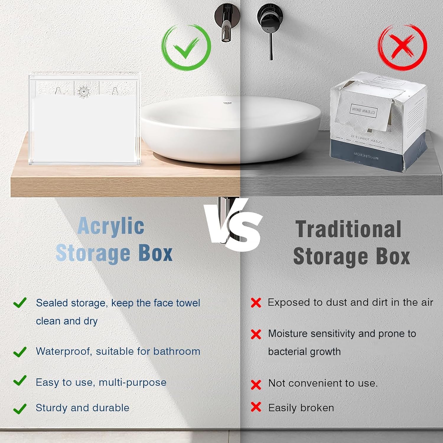 Disposable Face Towel Container Box with Drawer, Acrylic Storage Containers Compatible with Clean Skin Club Clean Face Towels, Clear Makeup Organizer for Face Towel (Excluding Facial Towels)