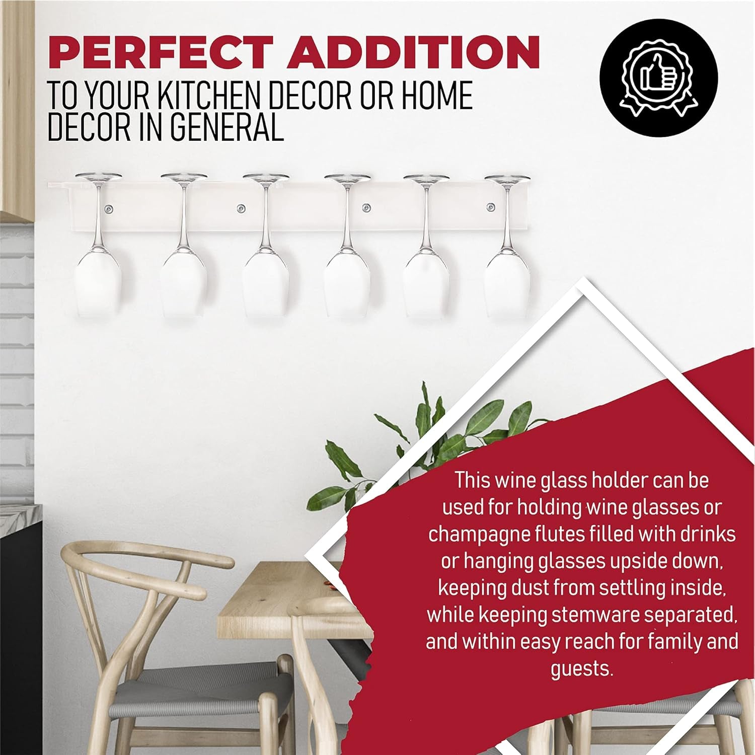 Wall-Mounted Champagne and Wine Glass Holder Rack in Acrylic