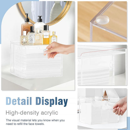 Disposable Face Towel Container Box with Drawer, Acrylic Storage Containers Compatible with Clean Skin Club Clean Face Towels, Clear Makeup Organizer for Face Towel (Excluding Facial Towels)