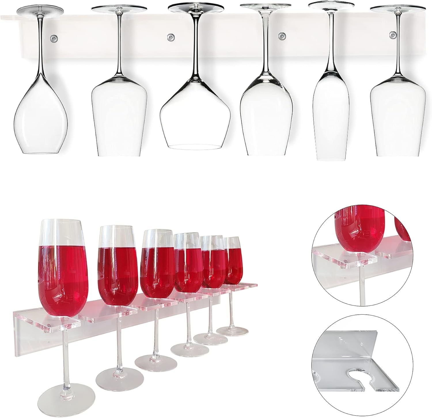 Wall-Mounted Champagne and Wine Glass Holder Rack in Acrylic